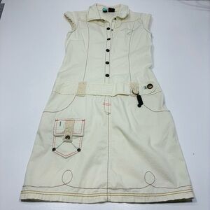 Gener8 Dress Women Size Medium Utility Snap Button‎ Ivory Color Sleeveless Cut